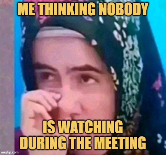 is watching during the meeting. meme