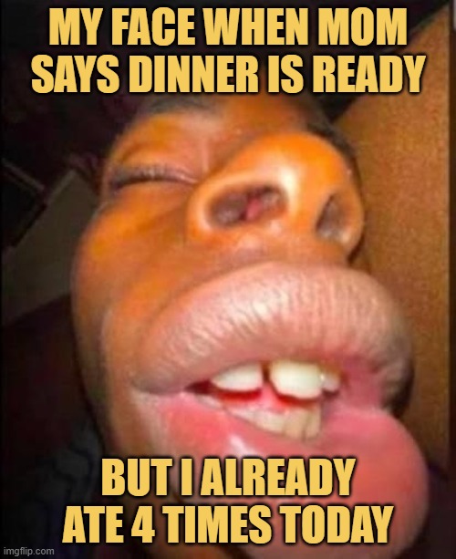 my face when mom says dinner is ready. meme