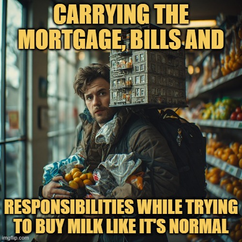 responsibilities while trying to buy milk like it's normal