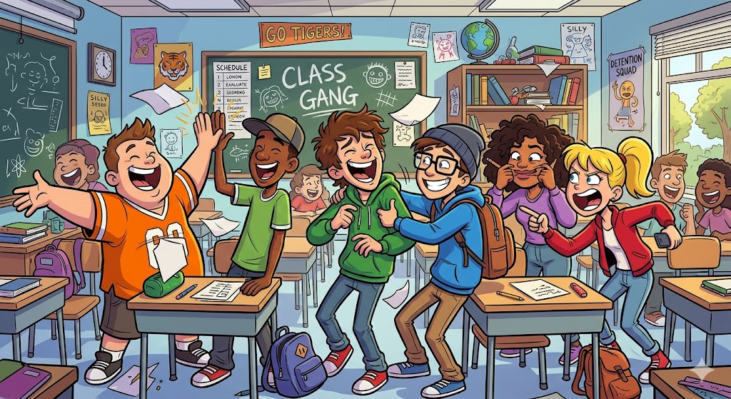 a “gang” of classmates, each with their own quirky trait. meme