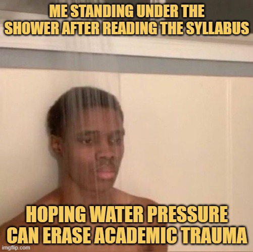 hoping water pressure can erase academic trauma.jpeg meme
