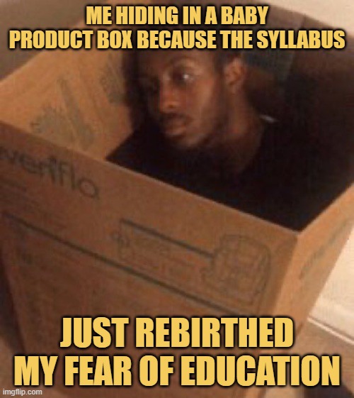 just rebirthed my fear of education.jpeg meme