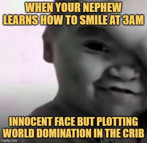 innocent face but plotting world domination in the crib meme
