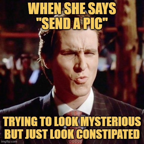 trying to look mysterious but just look constipated meme