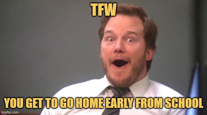 meme YOU GET TO GO HOME EARLY FROM SCHOOL