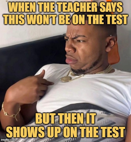 but then it shows up on the test. meme
