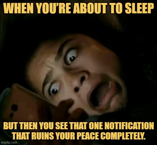 but then you see that one notification that ruins your peace completely. meme