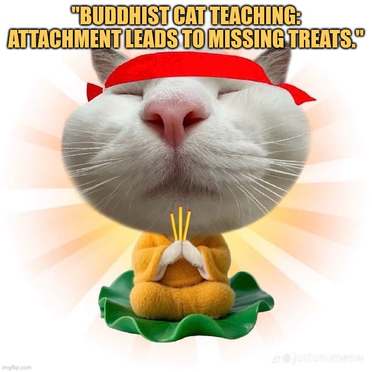 Buddhist cat is very puntual