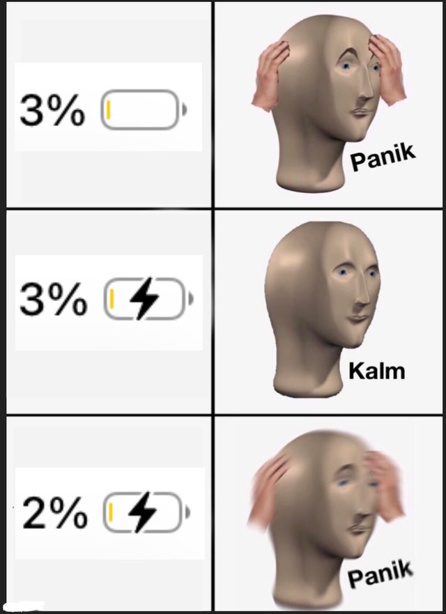 3% battery has three different personalities meme