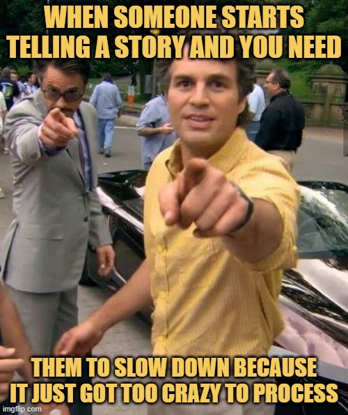 them to slow down because it just got too crazy to process meme
