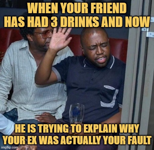 When your friend has had 3 drinks and now meme