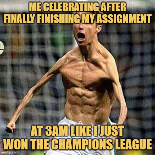 Me celebrating after finally finishing my assignment