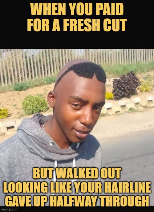 but walked out looking like your hairline gave up halfway through. meme
