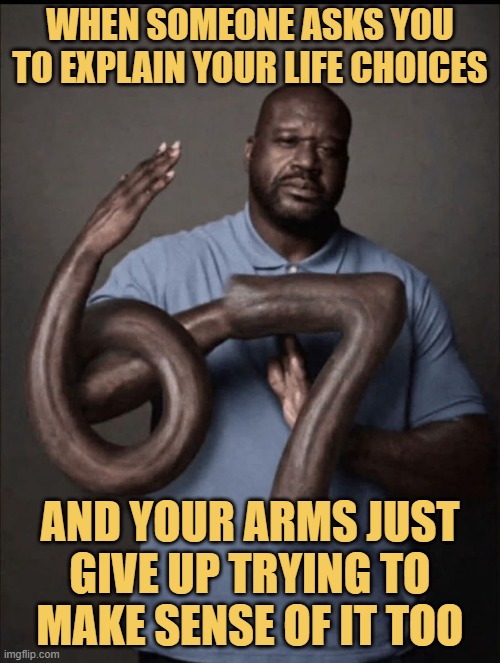 and your arms just give up trying to make sense of it too. meme