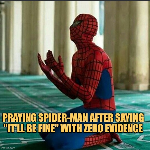 Spiderman praying not to get caught