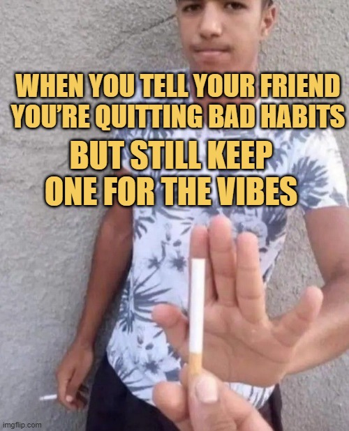 When you tell your friend you’re quitting bad habits. meme
