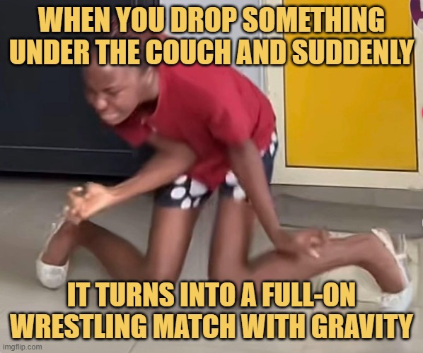 when you drop something under the couch and suddenly. meme