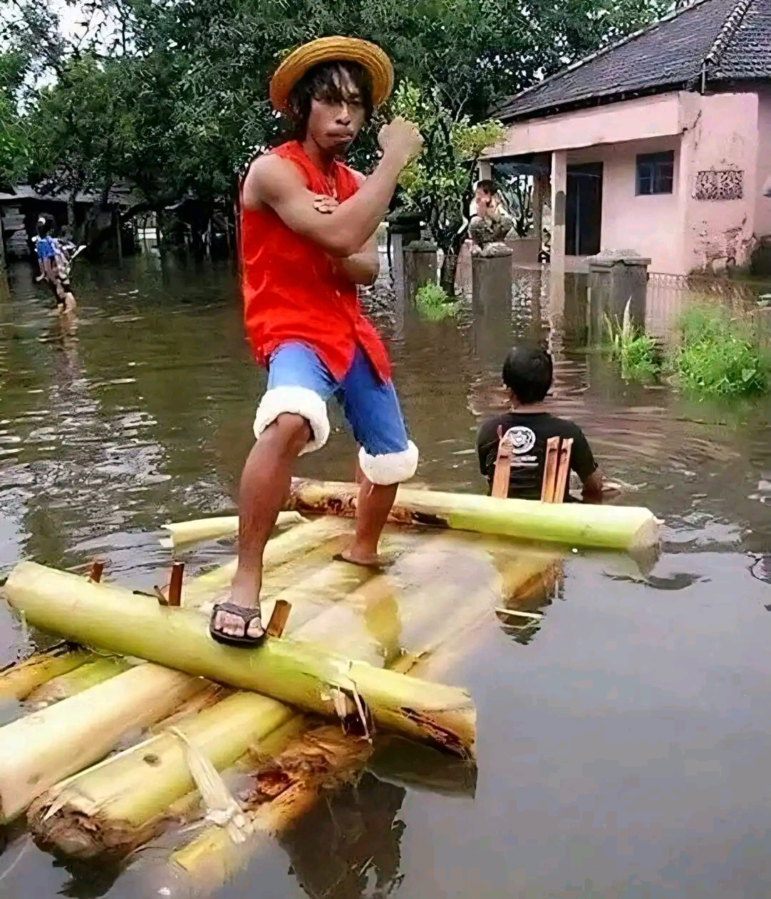 Superhero in flood 