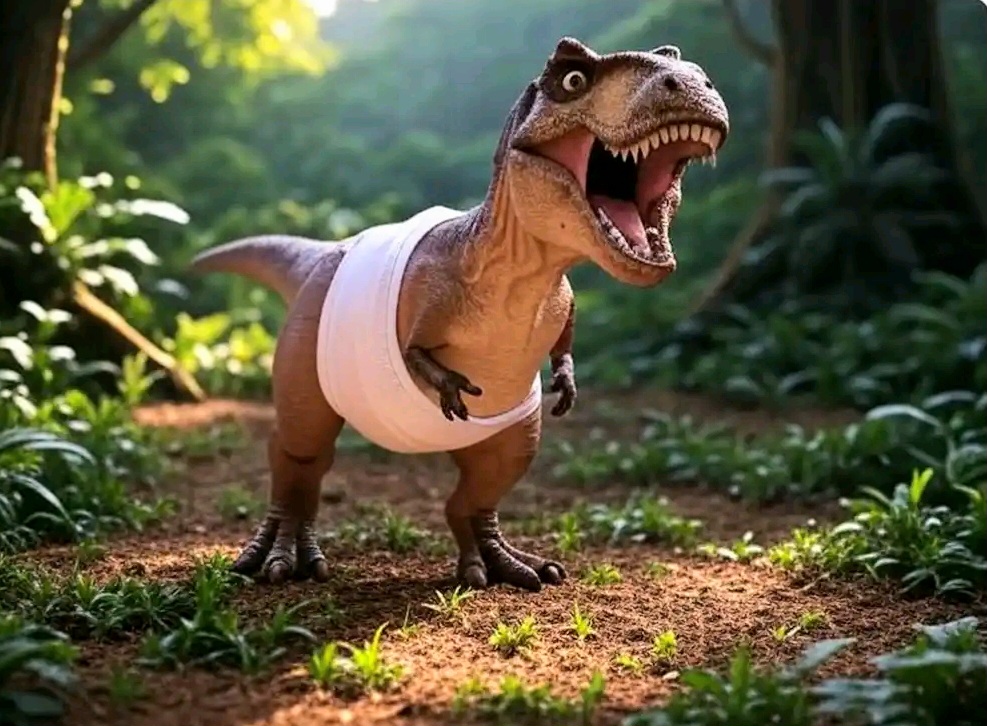 A dinosaur wear diapers 
