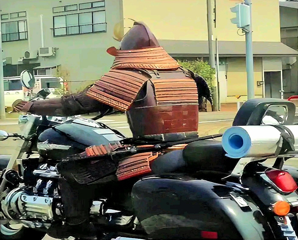 Vintage warrior on bike 