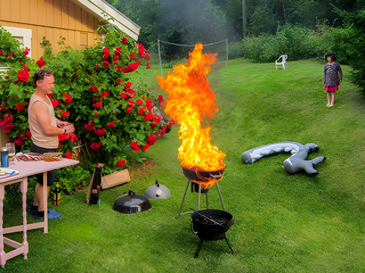 Man Barbecue Fire