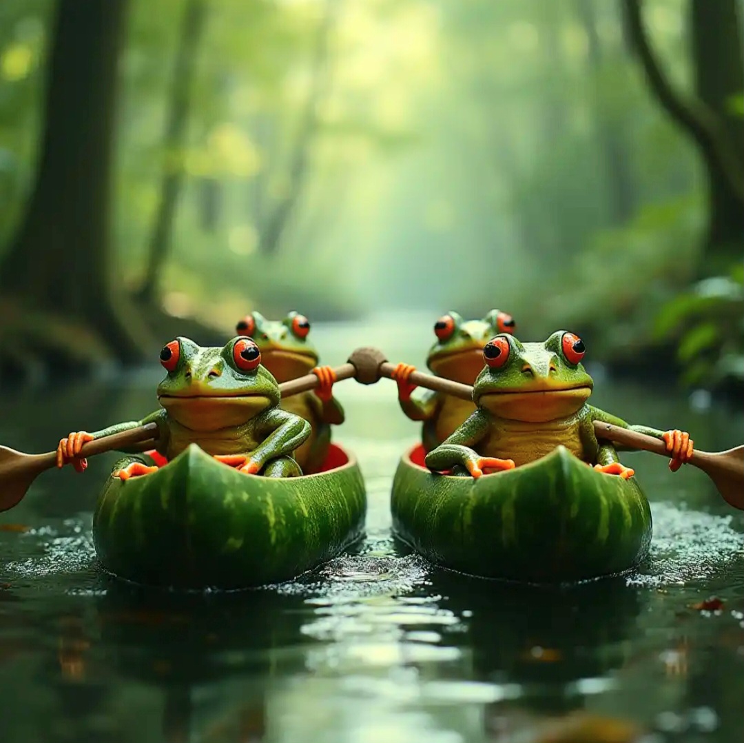 Frogs on boat instead of swim 
