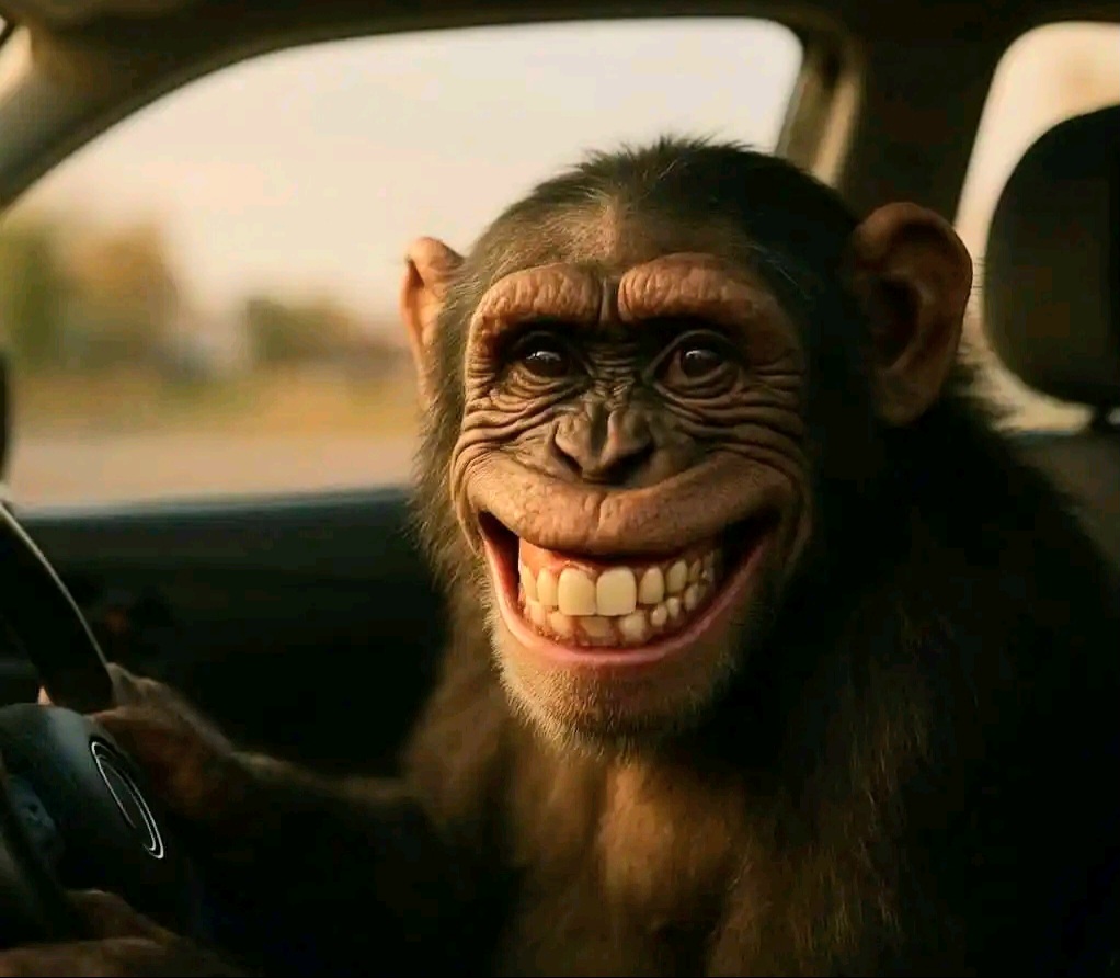 A naughty driver monkey smile 